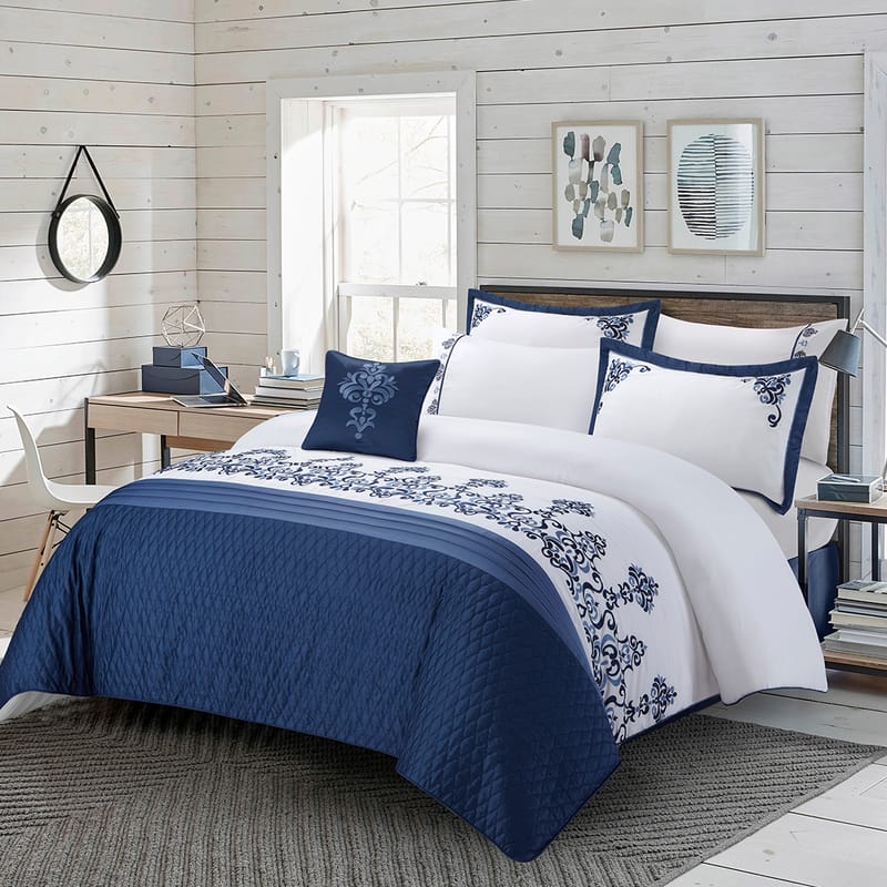 تاجي مفرش صيفي كحلي وأبيض 7 قطع, أزرق color-2