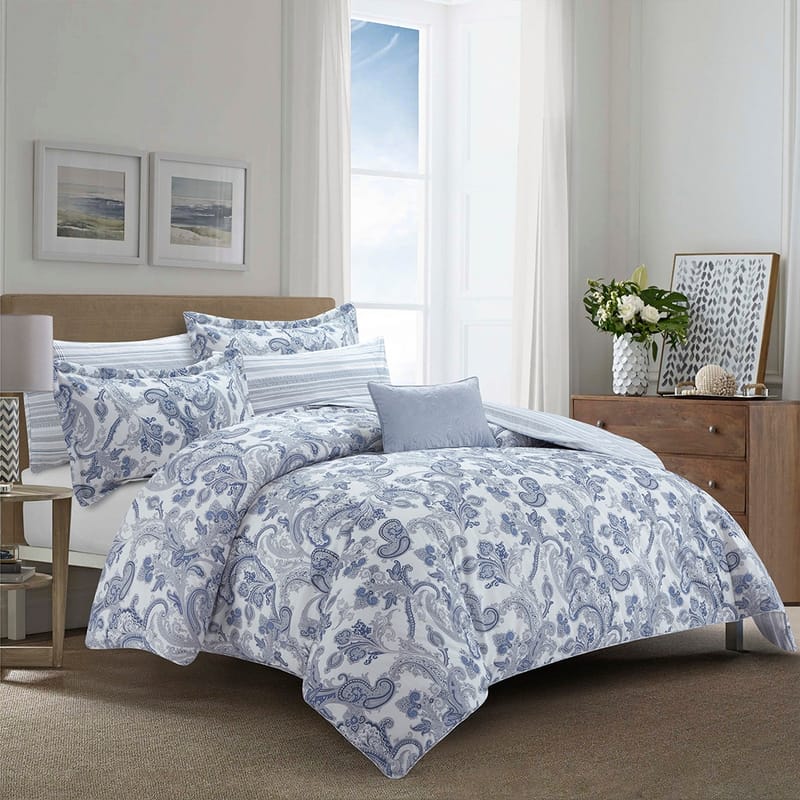 تكوين مفرش صيفي أبيض وأزرق مشجر 6 قطع, أزرق رمادي أردوازي color-4