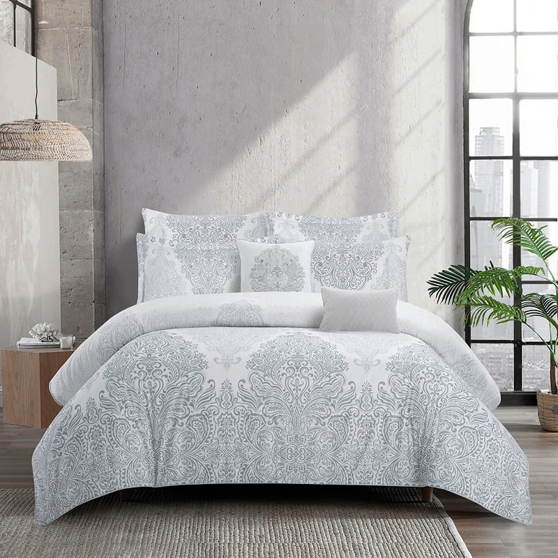 يمامة مفرش رمادي فاتح صيفي مشجر 7 قطع