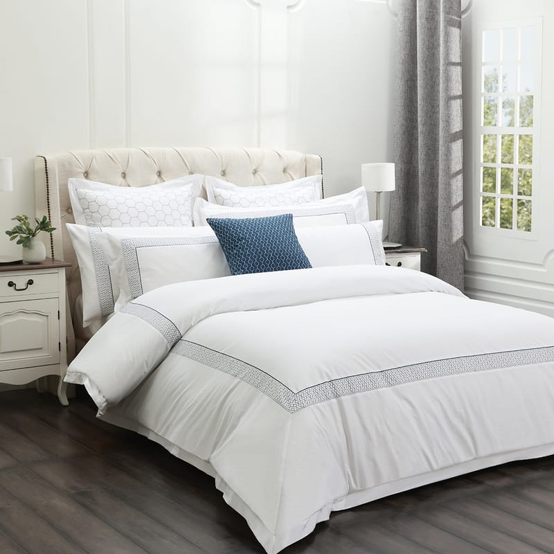 زخرفة مفرش صيفي أبيض مزخرف بالكحلي قطن 9 قطع, أزرق بحري color-2