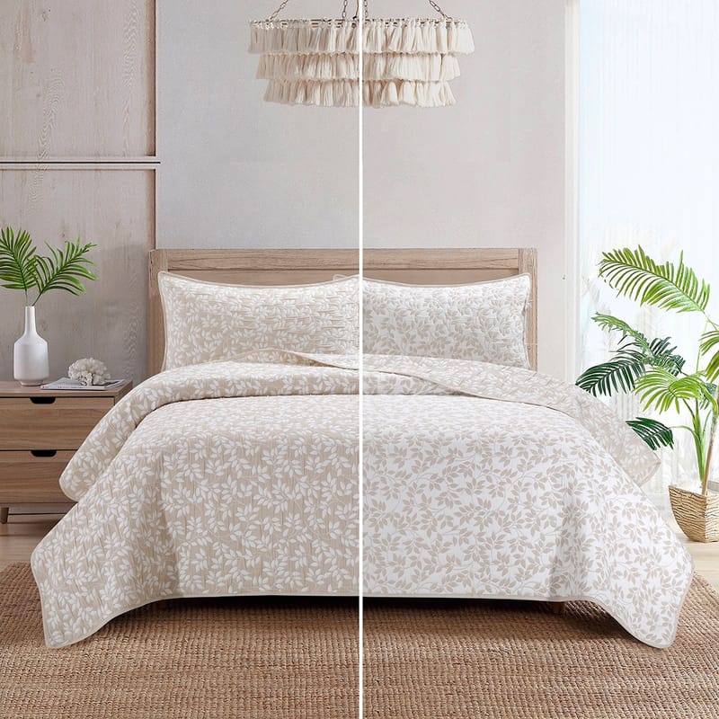 زنبق طقم لحاف مضغوط بيج 3 قطع صيفي - كرز لنن
