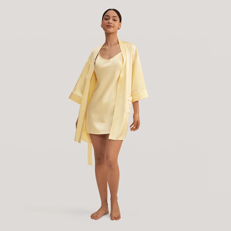 Yellow silk kimono robe on sale