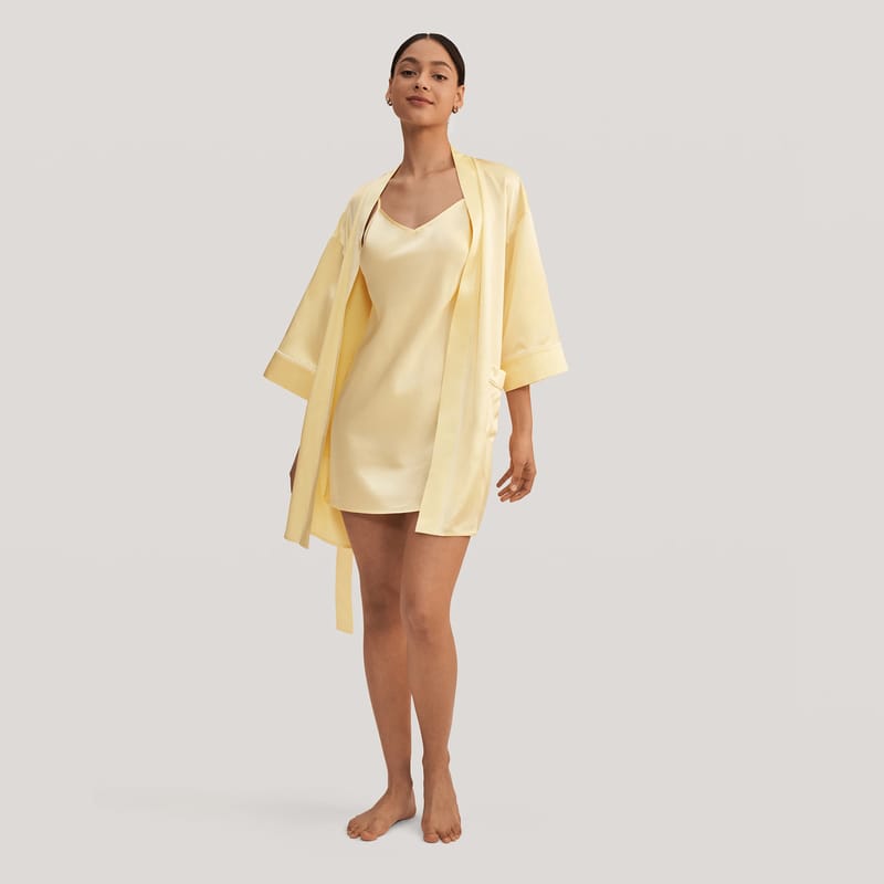 Buy LILYSILK | LILYÁUREA® Golden Cocoon Silk Kimono Robe of New Arrival from karaz linen online and get a exulde brand with colour