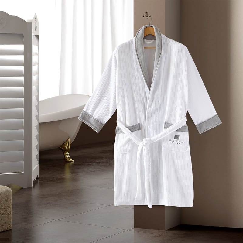 Buy JAQUARD COTTON BATHROBE of Bathrobes from karaz linen online and get a exulde brand with colour White